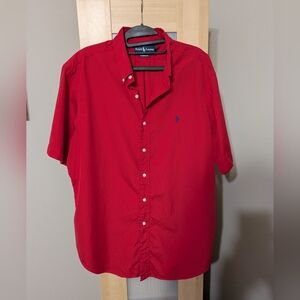Men's Ralph Lauren Red Short Sleeve Shirt Classic Style Casual Comfortable